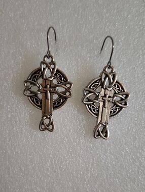 Hand Crafted Silver Celtic Cross Dangle Earrings